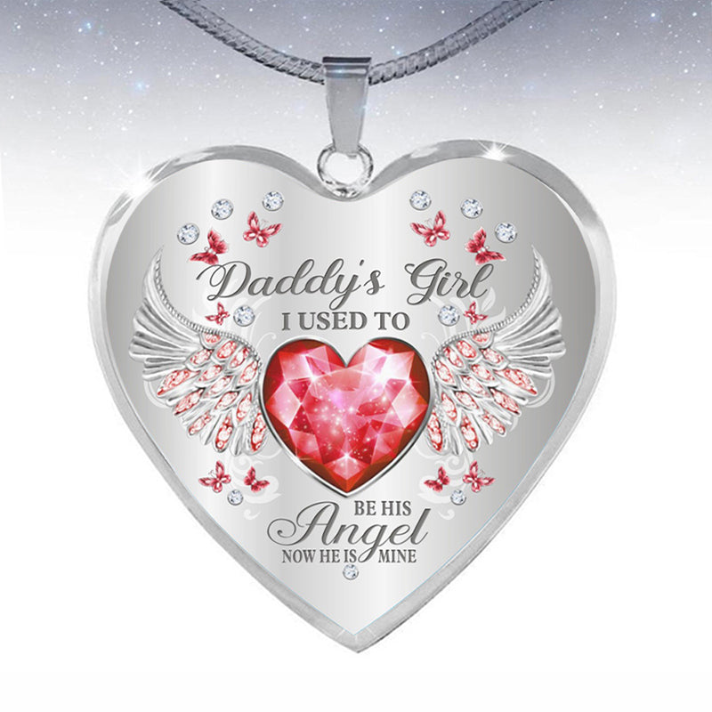 Collar de epoxy con colgante de corazón y alas de ángel con piedra de nacimiento de 12 colores