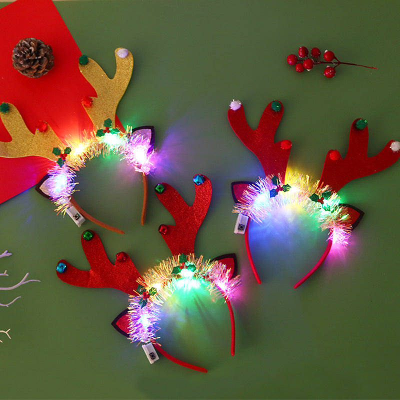 IPC Weihnachtshaarband Leuchtendes Stirnband Weihnachtsbaum Schneeflocke Haarband Hirschhorn Leuchtendes Blinkendes Kopfstück Frohe Weihnachten Geschenk