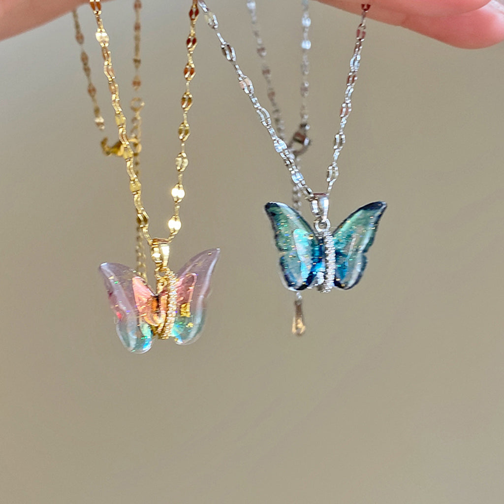 Farbiger Schmetterling Anhänger Schlüsselbeinkette Damen