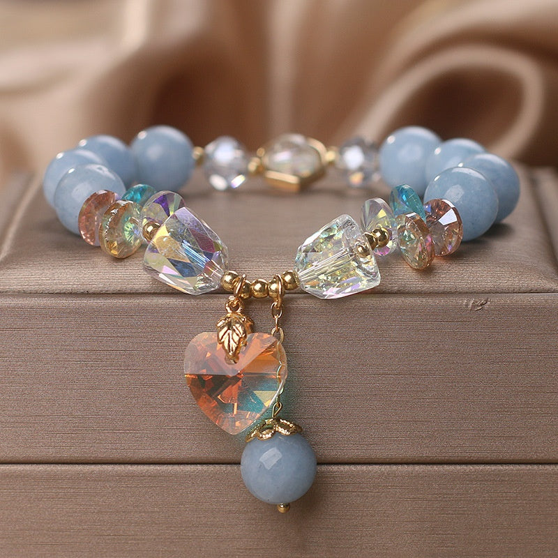 Pulsera de cristal de aguamarina para mujer, moda de lujo asequible