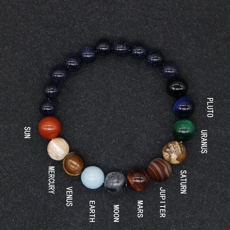 Nueva pulsera de cuentas de ocho planetas de moda para hombres, pulsera cósmica de yoga Chakra Solar de piedra natural, pulsera de joyería hecha a mano de piedras naturales bohemias