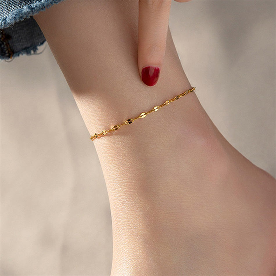 Tobilleras Sencillas de Acero Inoxidable Bañadas en Oro con Diseño de Labio