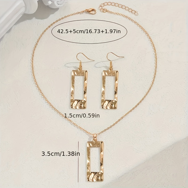Lxalry Goldfarbenes, gehämmertes geometrisches Schmuckset, recycelte Legierungskette & Ohrringe für Damen, umweltfreundliche, hypoallergene Accessoires für den Alltag, Party, formelle Anlässe