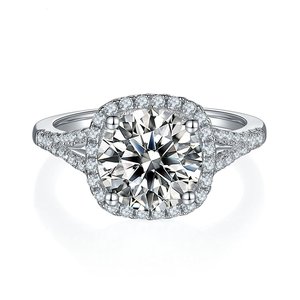 Anillo de moissanita para mujer de oro blanco bañado en plata
