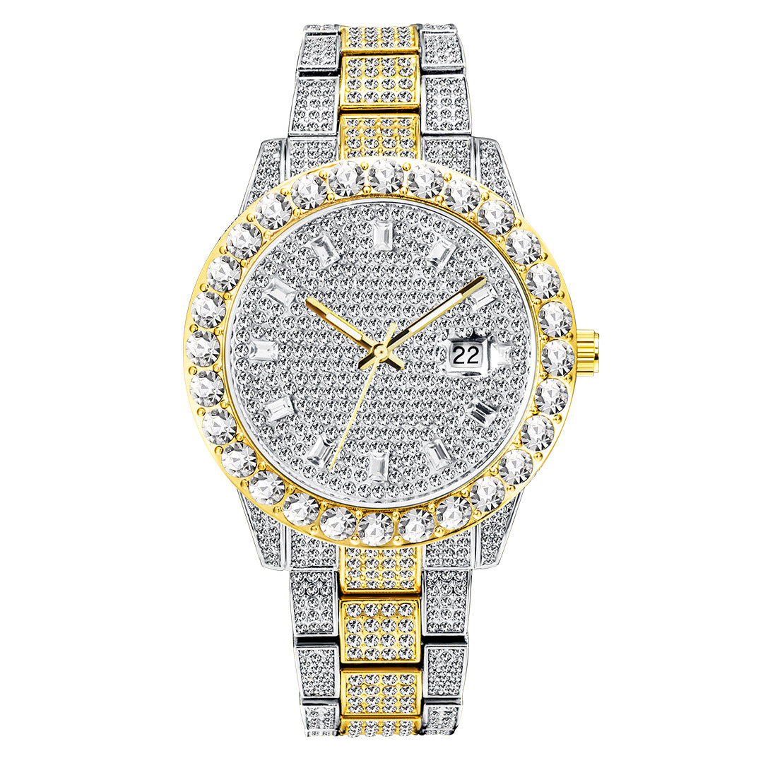 Reloj de esfera grande con diamantes de imitación a la moda