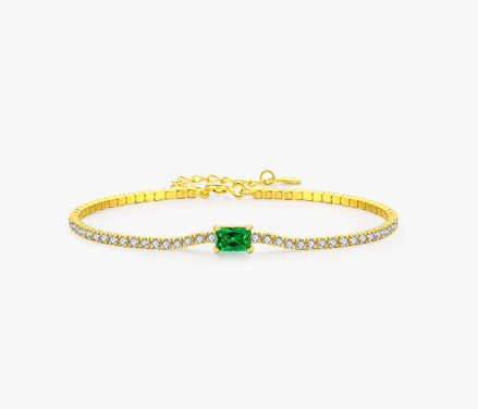 S925 Silver Light Luxury Bright Artificial Diamond Green Zirconium Bracelet