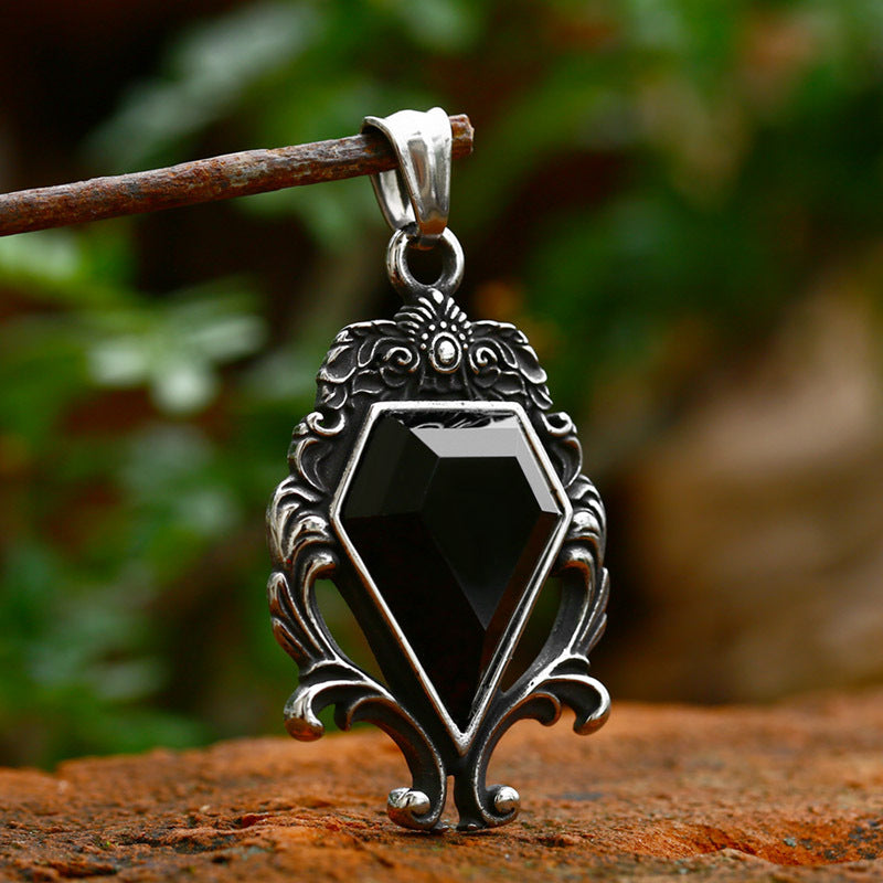 Vintage Gothic Edelstahl Ornament Geschnitzter Inlay-Anhänger