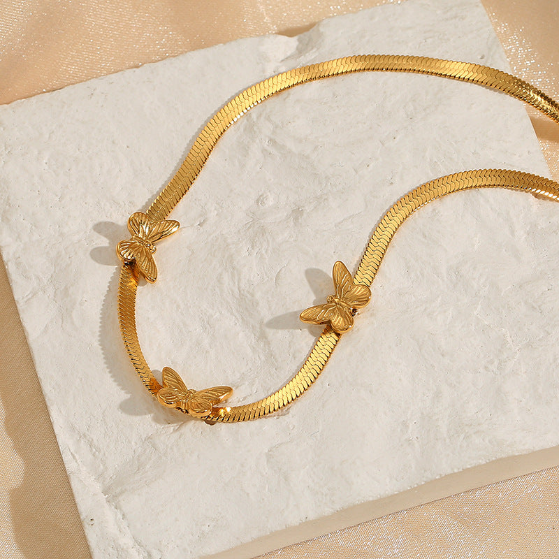 Schmetterlingsarmband Damen 18K Gold Schlangenkette Schmuck