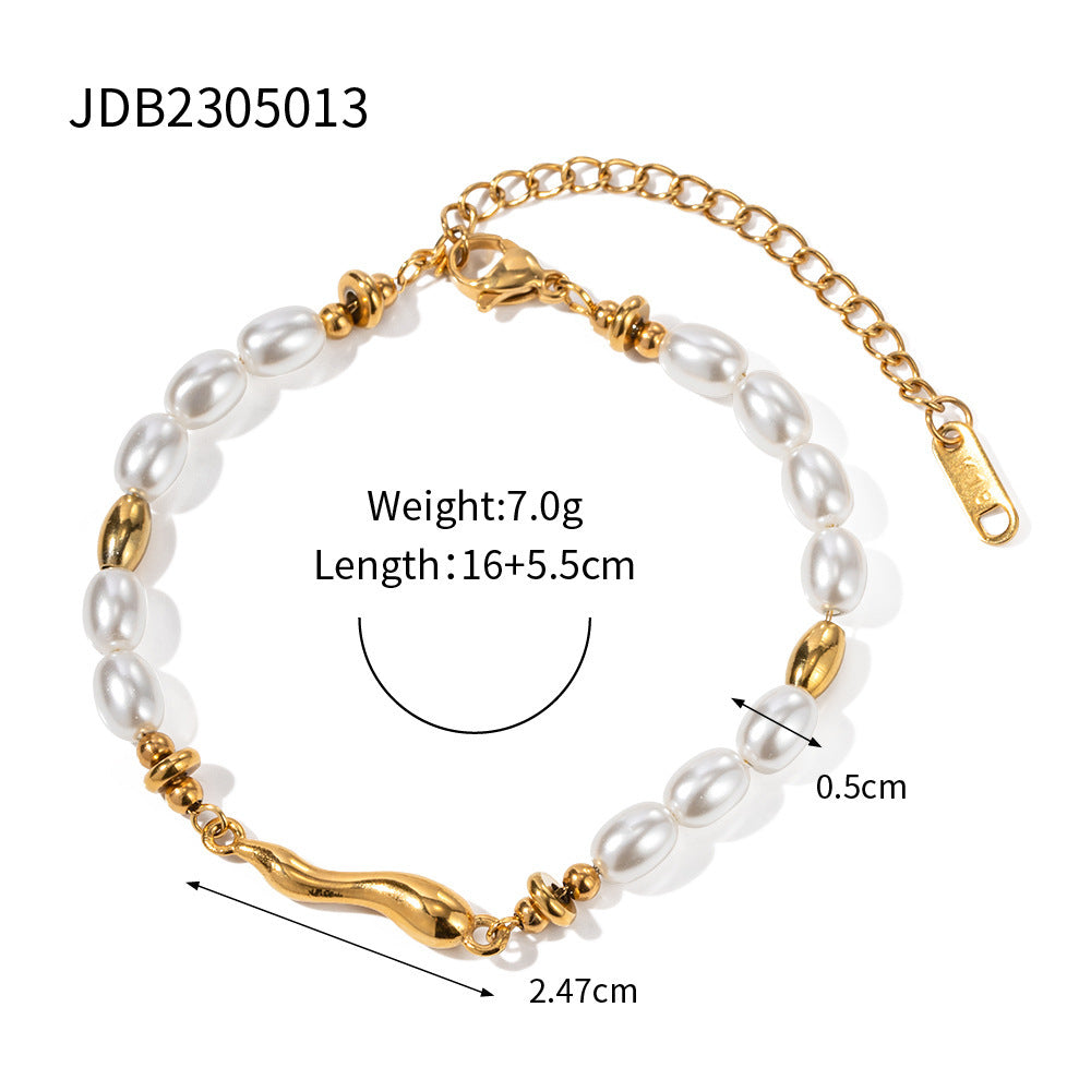 Damen-Armband aus Edelstahl mit Goldperle