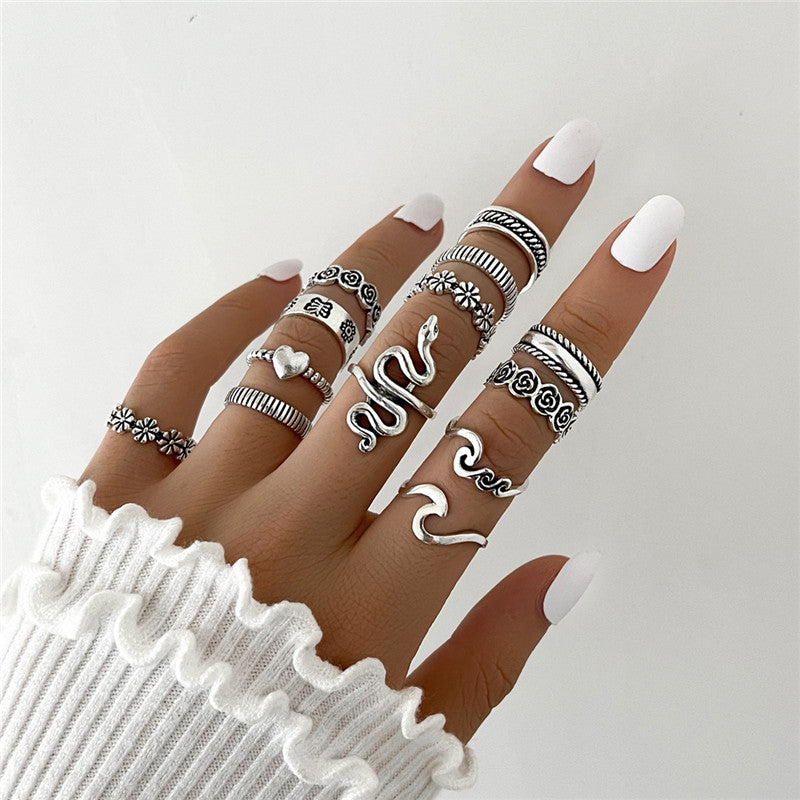 Blumenliebe Geometrischer Ring Gelenkring Dreizehnteiliges Set