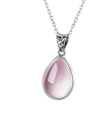 S925 Sterling Silber Puder-Kristall-Anhänger Halskette Damen Vielseitige Tropfenförmige Eis-ähnliche Rosenquarz Schlüsselbeinkette