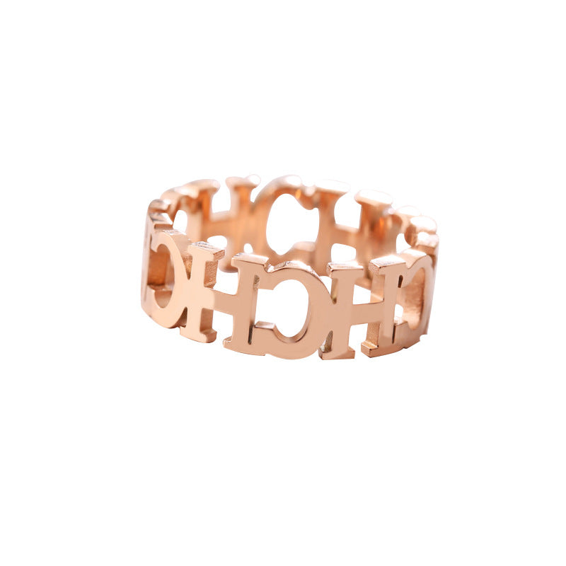 Anillo de acero inoxidable calado con letras para hombre y mujer, joyería de alta calidad