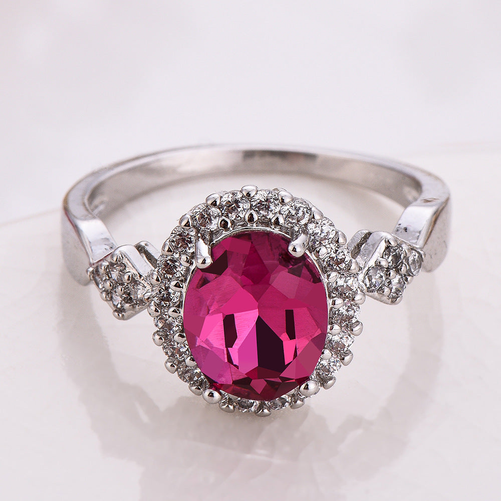 Anillo de joyería de cristal rojo con temperamento a la moda