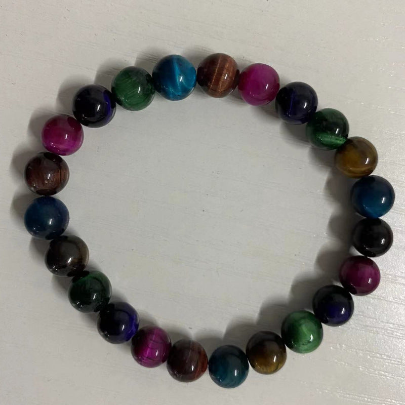 Pulsera elástica de ojo de tigre verde natural con cuentas