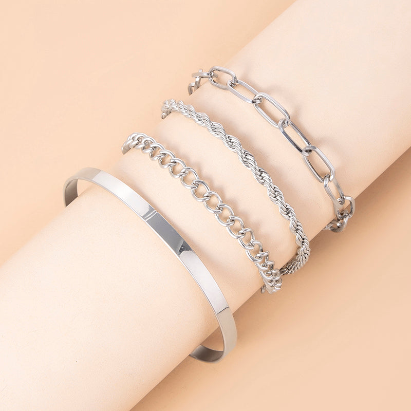 Kubanisches Armband-Set aus Sterlingsilber mit gedrehter Kette für Frauen