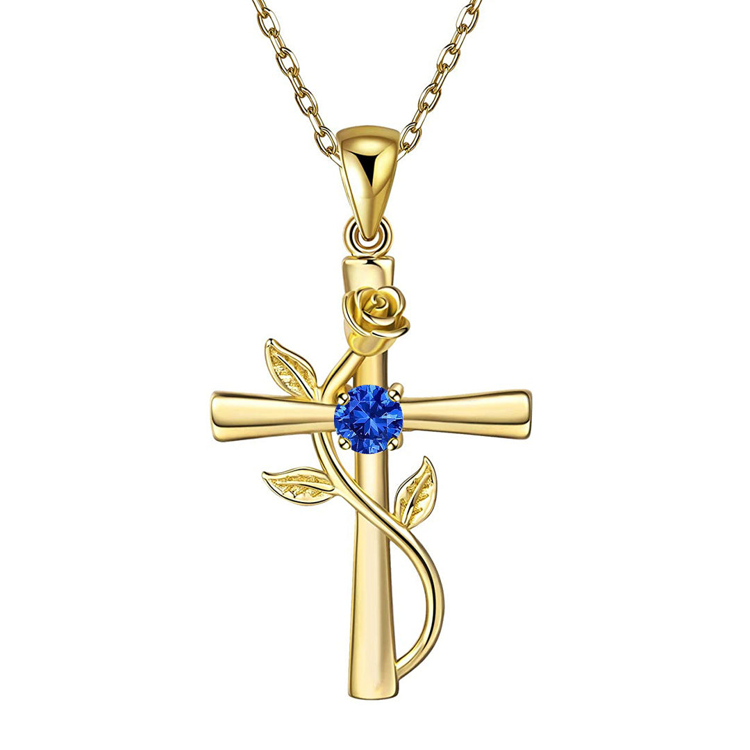 Rosenkreuz-Halskette mit Strass, modische Persönlichkeit, 12 Monats-Geburtsstein-Anhänger-Halskette für Valentinstag, Geburtstagsgeschenk