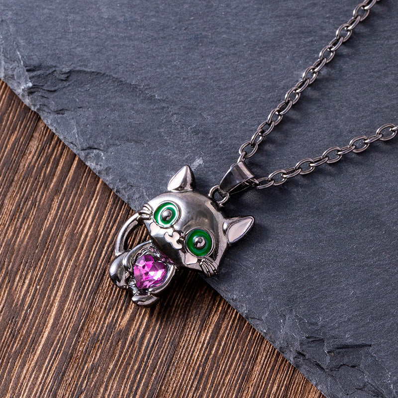 Collar de gato negro con colgante de gatito de corazón de diamantes de imitación rojos, azules, morados y blancos para suéter