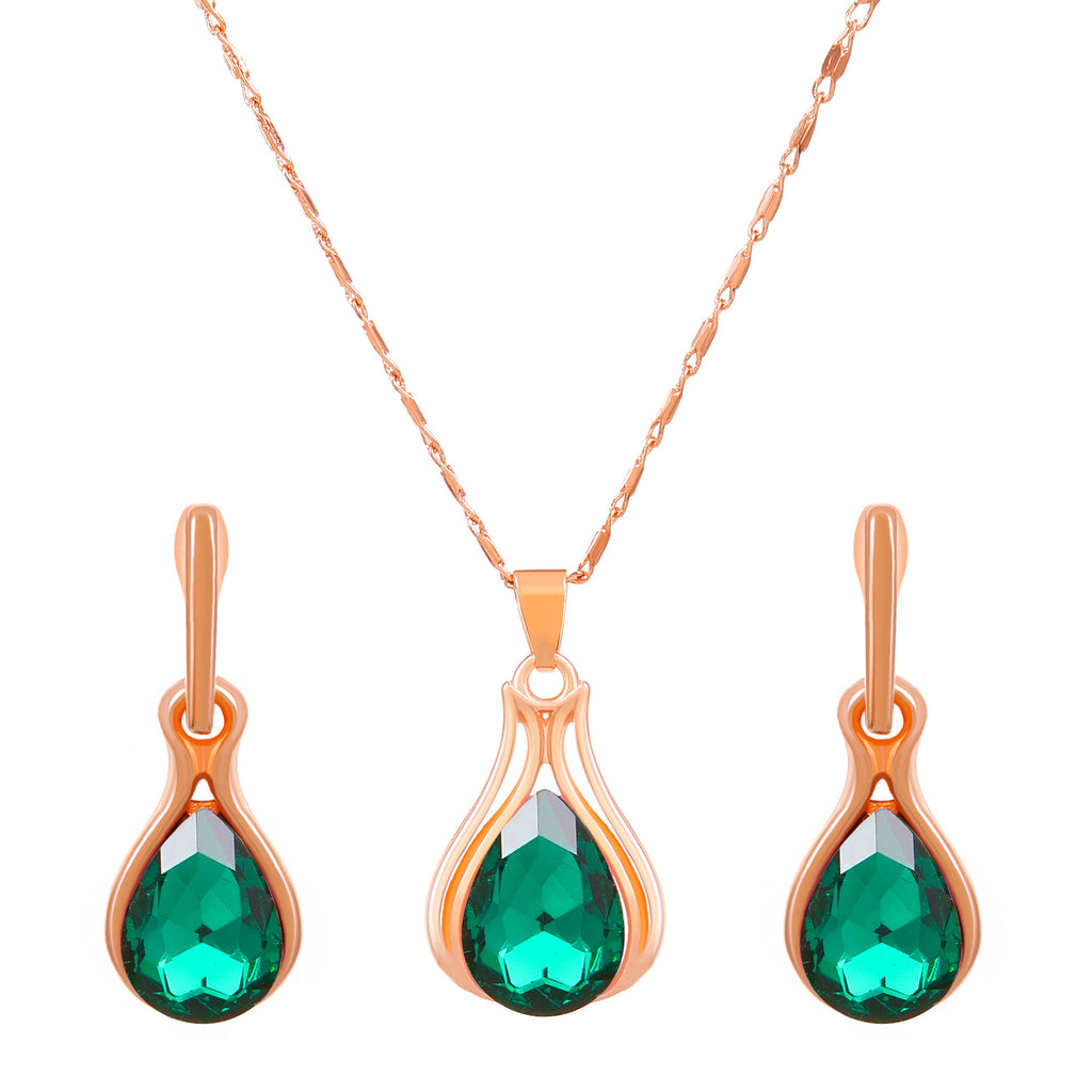 Smaragd-Wassertropfen-Schmuckset für Damen