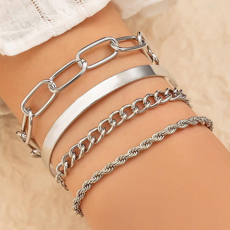 Kubanisches Armband-Set aus Sterlingsilber mit gedrehter Kette für Frauen
