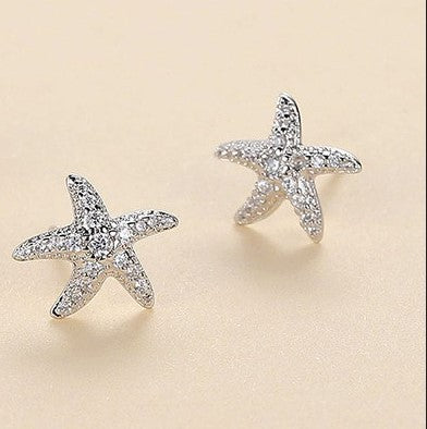 Pendientes de tuerca de estrella de mar de diamante completo para mujer, diseño avanzado