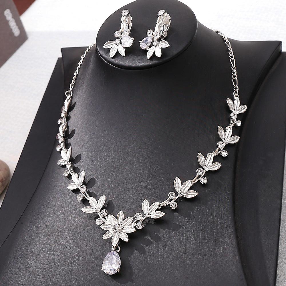 Brautschmuck Zirkon Ohrringe Halskette zweiteiliges Set