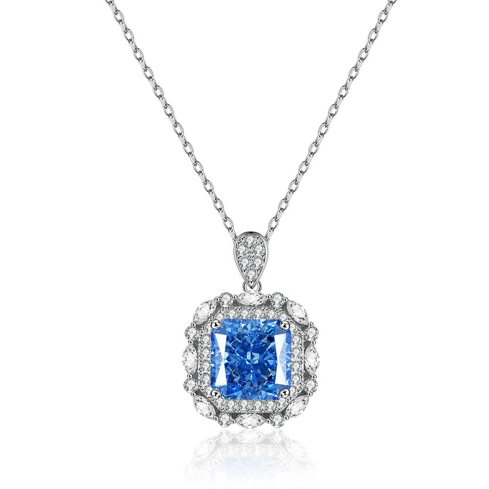 2023 Nuevo collar de plata de ley S925 con colgante de diamante de alto carbono talla radiante, cadena para clavícula, juego pesado, diamantes amarillos