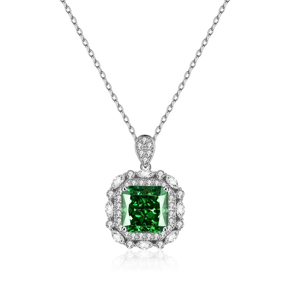 2023 Nuevo collar de plata de ley S925 con colgante de diamante de alto carbono talla radiante, cadena para clavícula, juego pesado, diamantes amarillos
