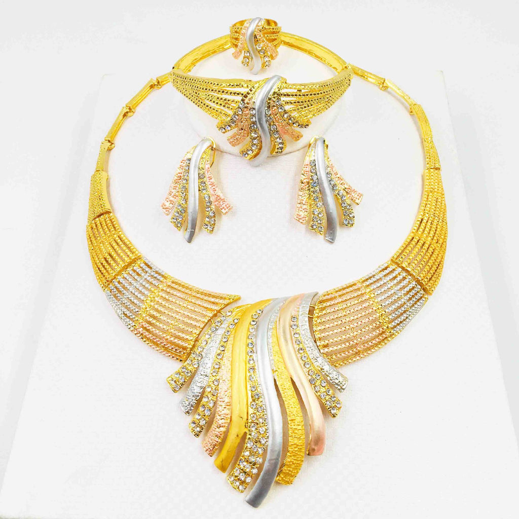 Juego de joyería de aleación, collar, pulsera, anillo, aretes, conjunto de cuatro piezas