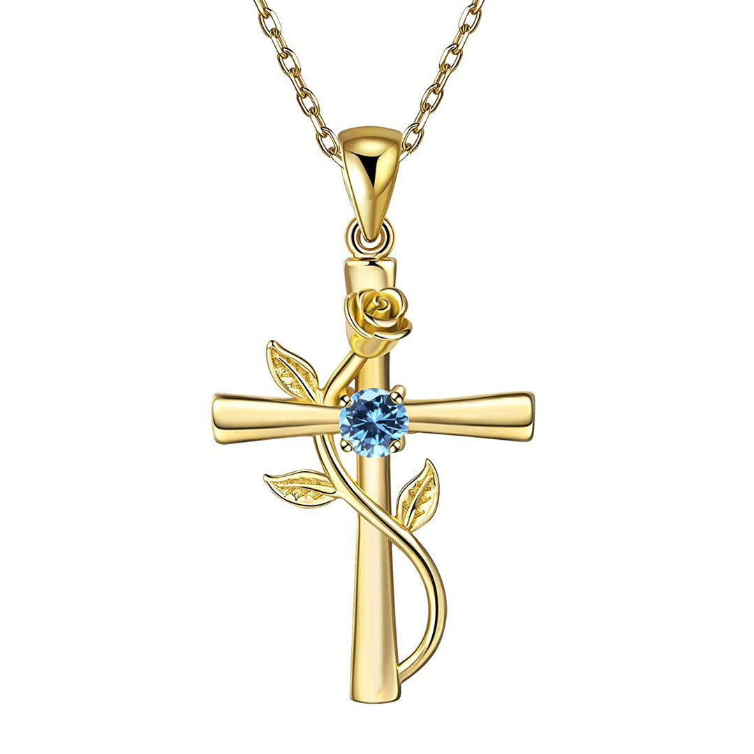 Rosenkreuz-Halskette mit Strass, modische Persönlichkeit, 12 Monats-Geburtsstein-Anhänger-Halskette für Valentinstag, Geburtstagsgeschenk