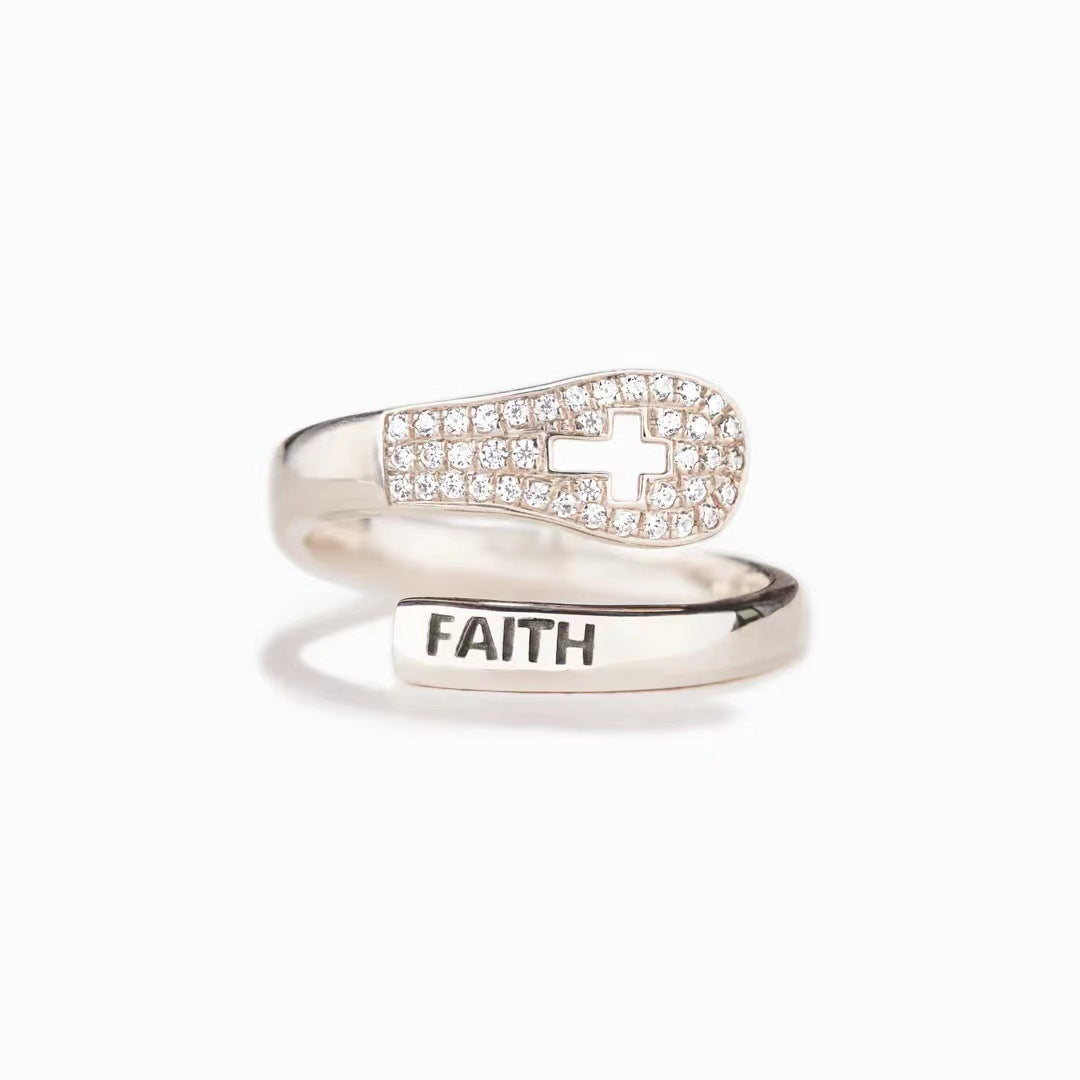 S925 Sterlingsilber Glaube Kreuz Zirkon Ring