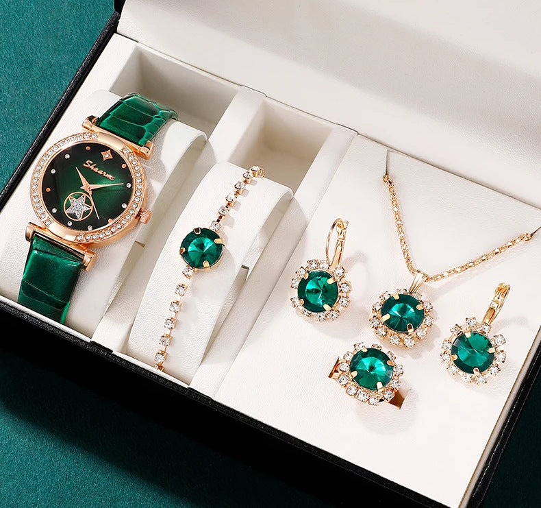 Traje de collar, pulsera y anillo de pendientes Green Belt