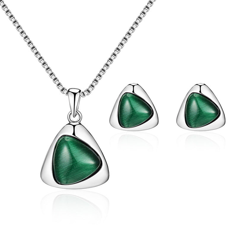 Geometrisches Dreiecks-Cat-Eye-Halsketten- und Ohrring-Set