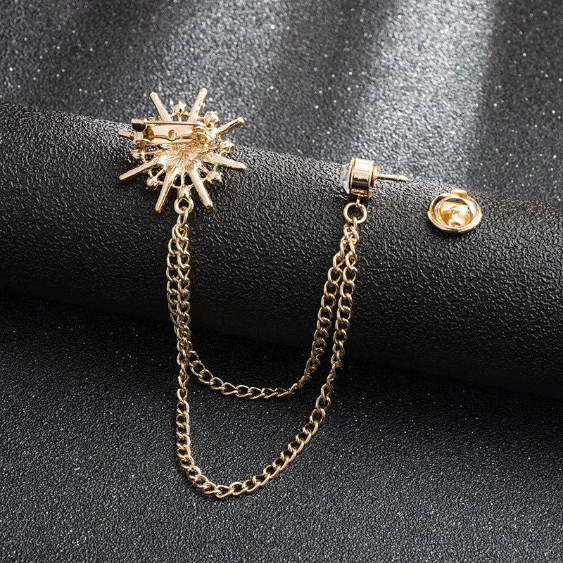 New Men's Suit Brooch Octagonal Star Chain Tassel High-end Suit Formal Dress Accessories