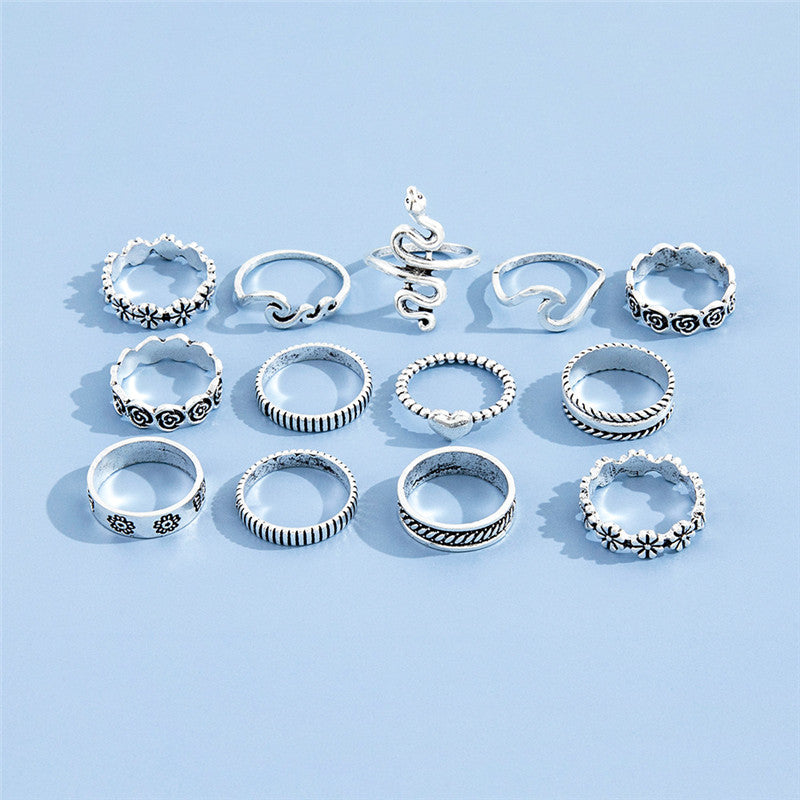 Blumenliebe Geometrischer Ring Gelenkring Dreizehnteiliges Set