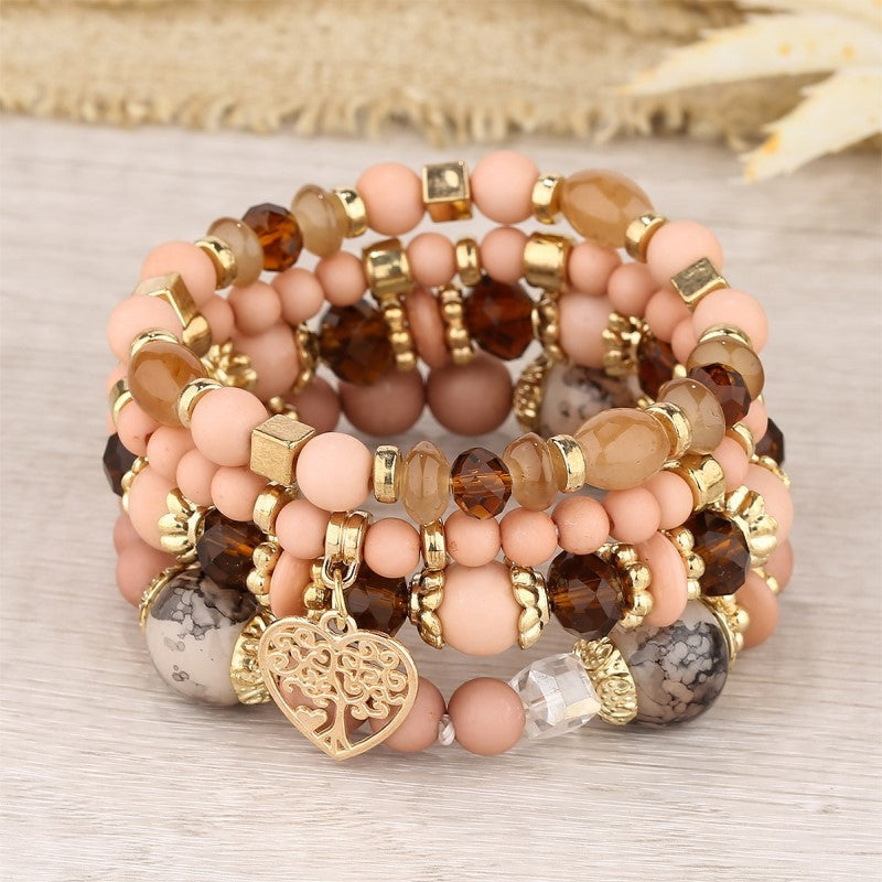 Pulsera multinevel con cristales en forma de corazón y estilo nacional bohemio