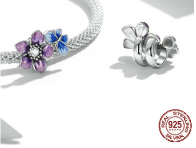 Pulsera de plata de ley S925 con cuentas, chapada en oro blanco, cuentas de colores