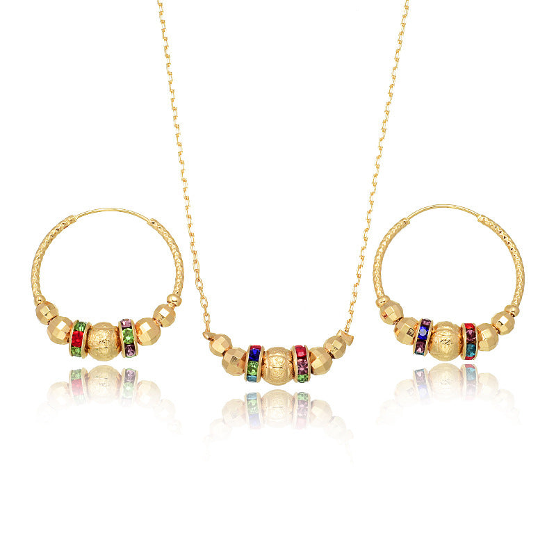 Bunter Perlen-Schmuck, lichtechtes Halsketten-Ohrring-Zweiteiler-Set