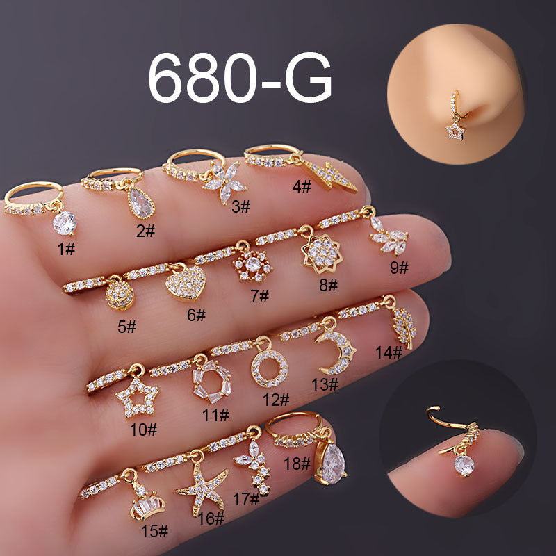 Joyas de moda, nuevo y popular anillo de nariz con colgante de circonita