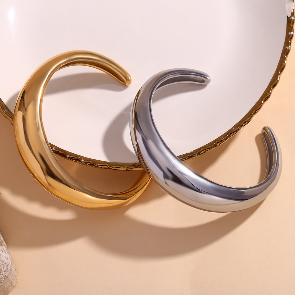 Stainless Steel 18K Gold Plating Classic Cast Smooth Opening Bracelet