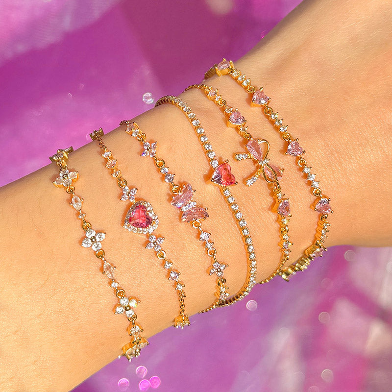 Pulsera de cadena con diamantes de imitación de corazón de lazo dulce Y2K Ins para el Día de San Valentín