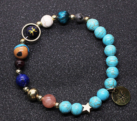 Pulsera de Cuentas de Turquesa de 8 mm con Diseño de Doce Constelaciones