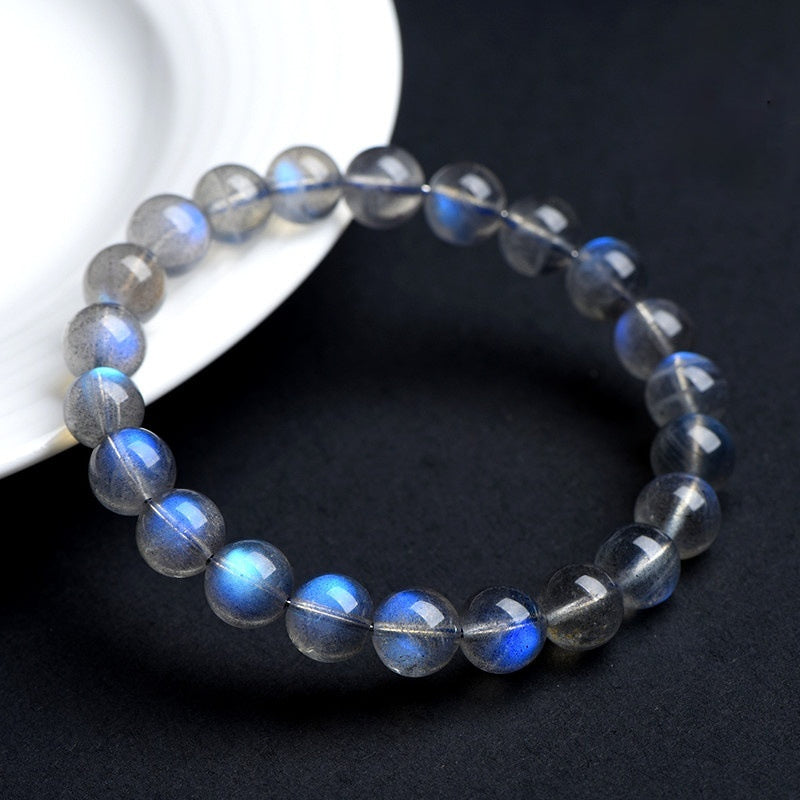7A Level Natural Gray Moonstone Blue Light Ball Bracelet