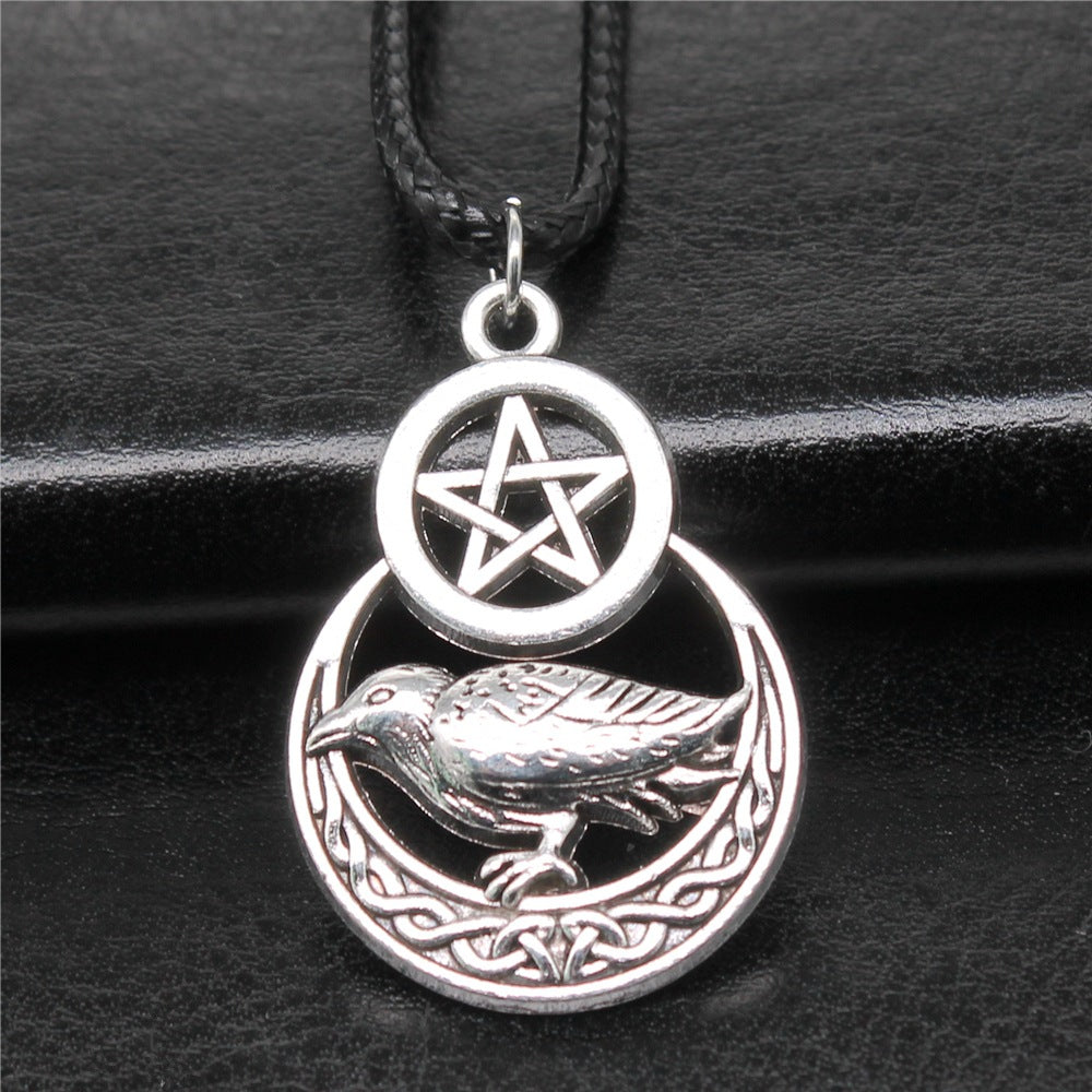 Herren Vintage Pentagramm Krähe Anhänger Halskette