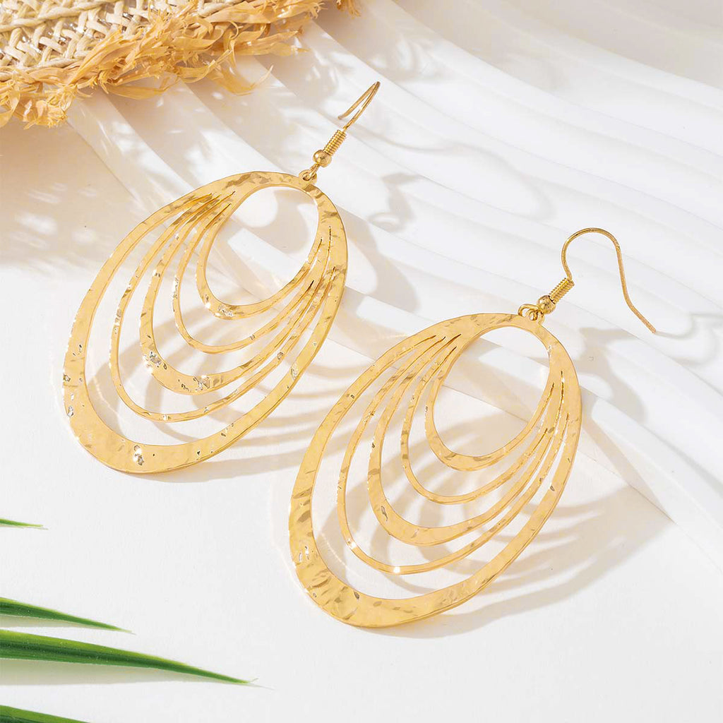 Pendientes largos de acero inoxidable con forma ovalada hueca de 3 capas, elegantes, estilo europeo y americano, de color dorado grande