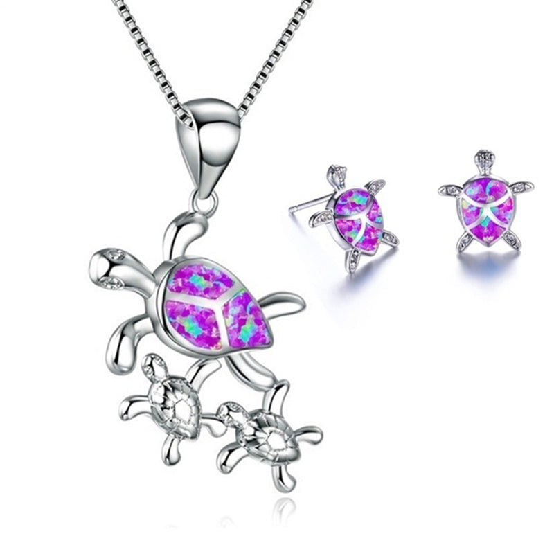 Mode Opal 5 Farben Schildkröten-Halsketten-Ohrring-Set