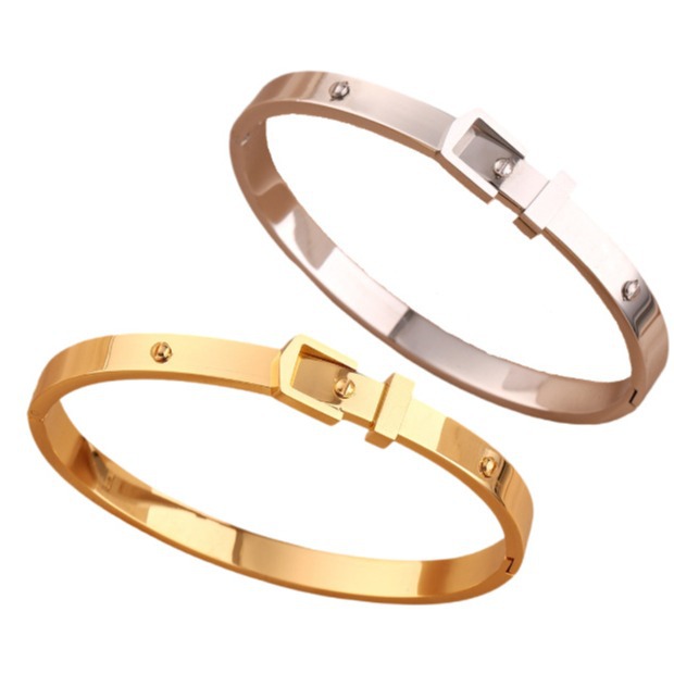 Pulsera de acero inoxidable con hebilla de acero de titanio y diamantes incrustados para mujer