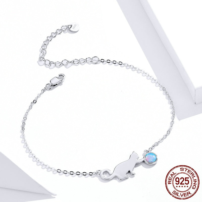 925 Sterling Silver Cat Opal Bracelet