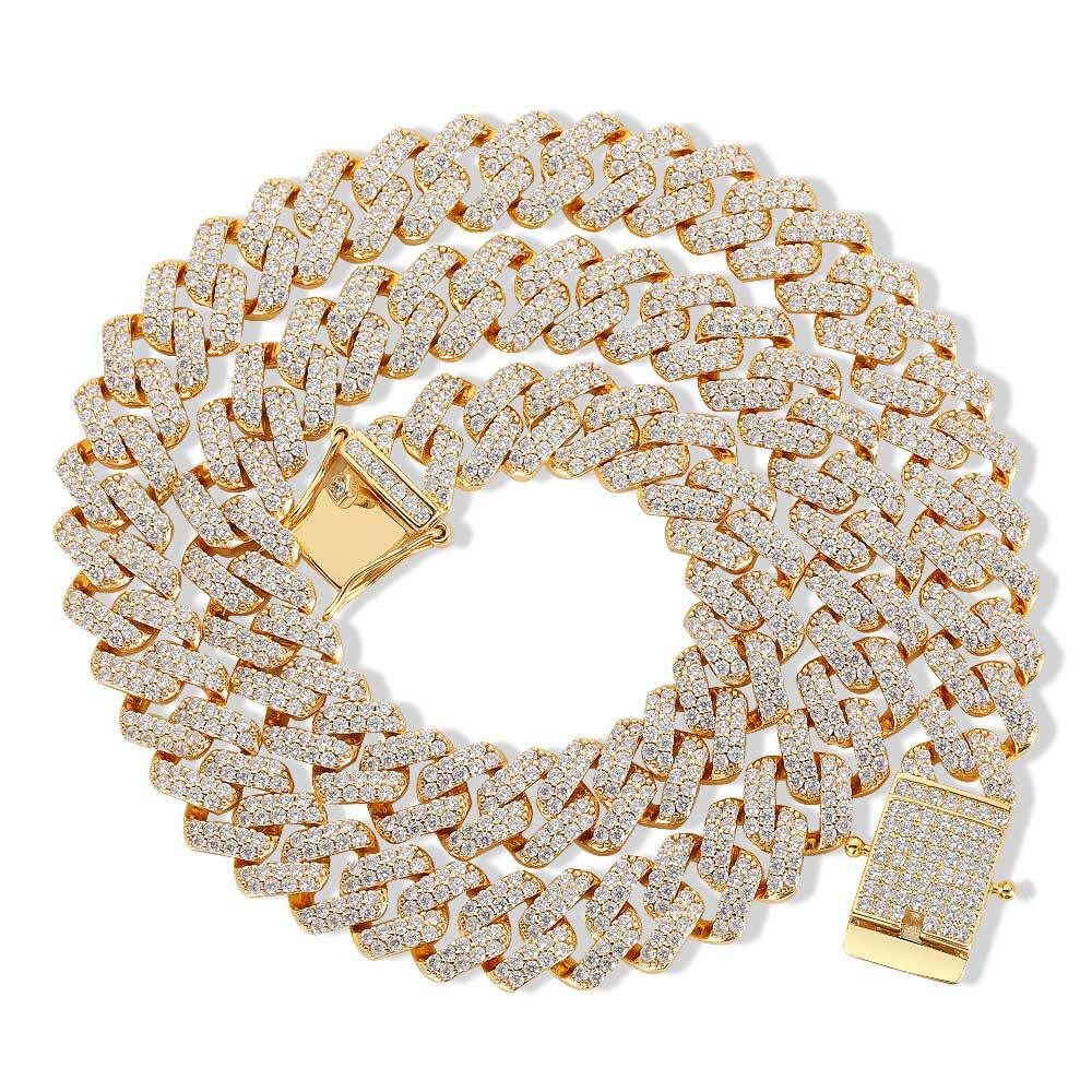 Collar cubano de doble fila con zircones en forma de diamante