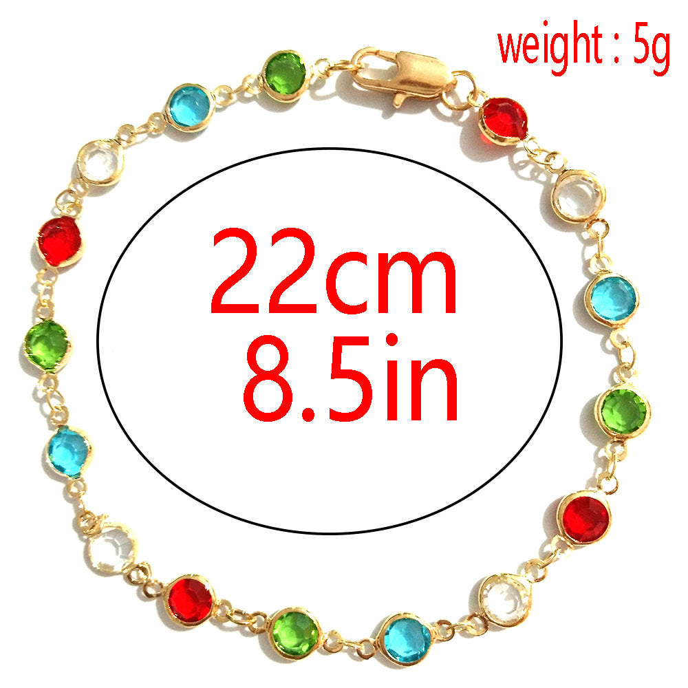 Multi-Color Micro-inlaid Rainbow Crystal Anklet For Women