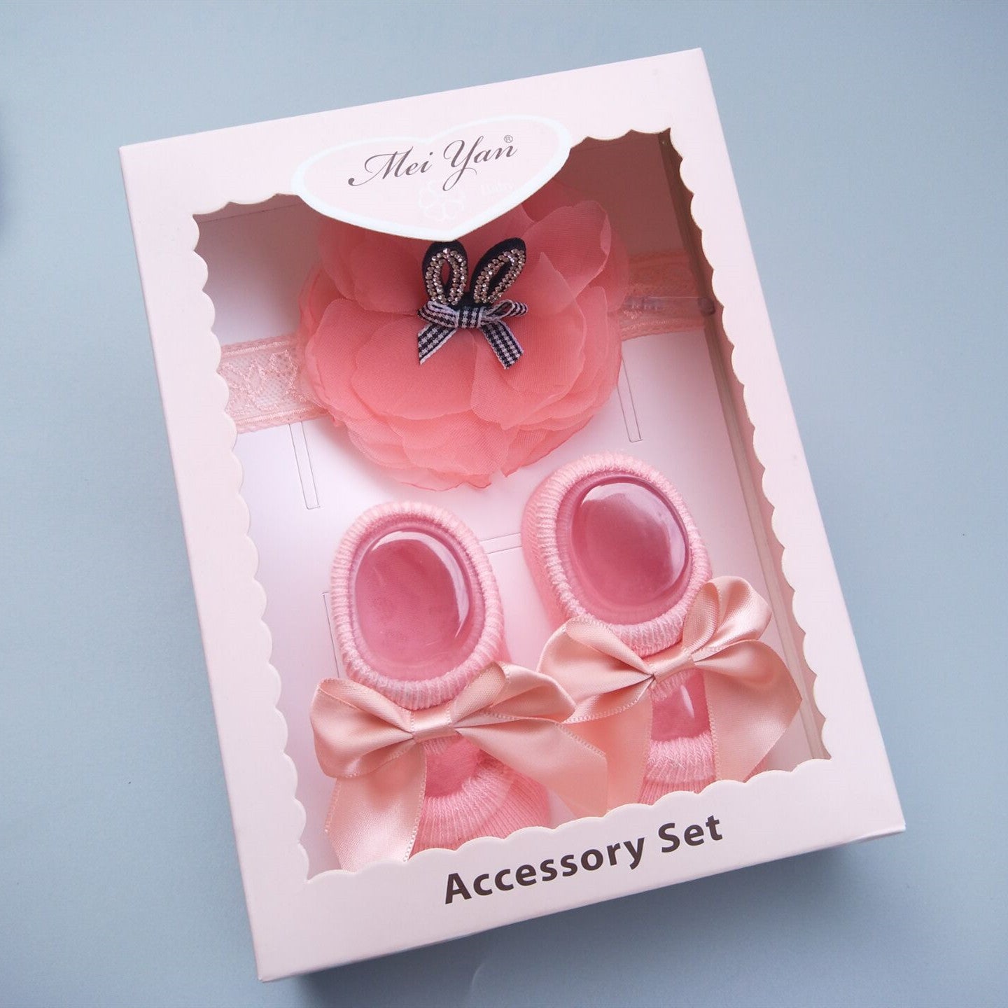 Caja de regalo de calcetines y diadema para bebé niña